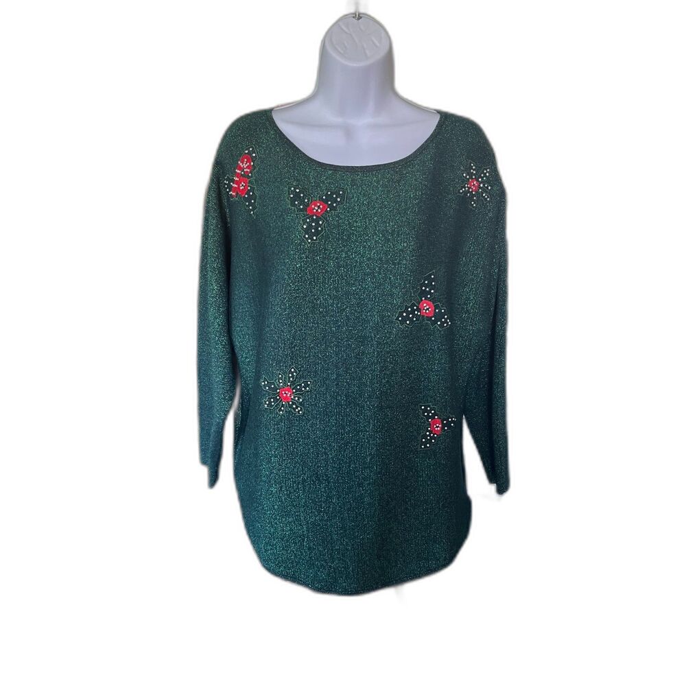 Monroe Women's Glitter Holly Christmas Sweater Size Large
